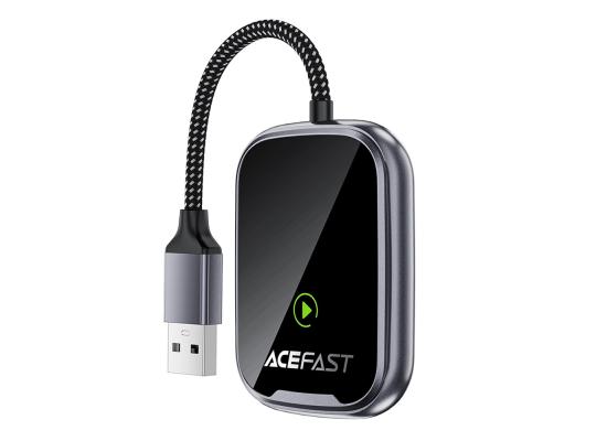 ACEFAST QC1 USB-A CarPlay Wireless Adapter for Apple CarPlay / Android Auto Wire to Wireless Converter - Metal Gray